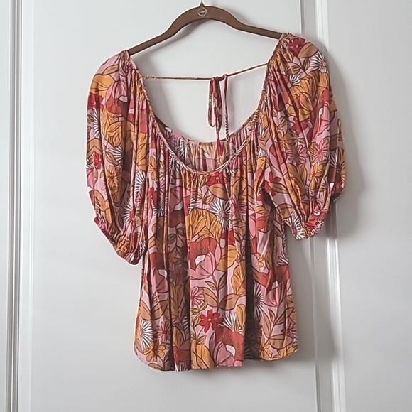 SANCTUARY The House Floral Tie Back Top Desert Bloom Pink Orange XS - Picture 7 of 8